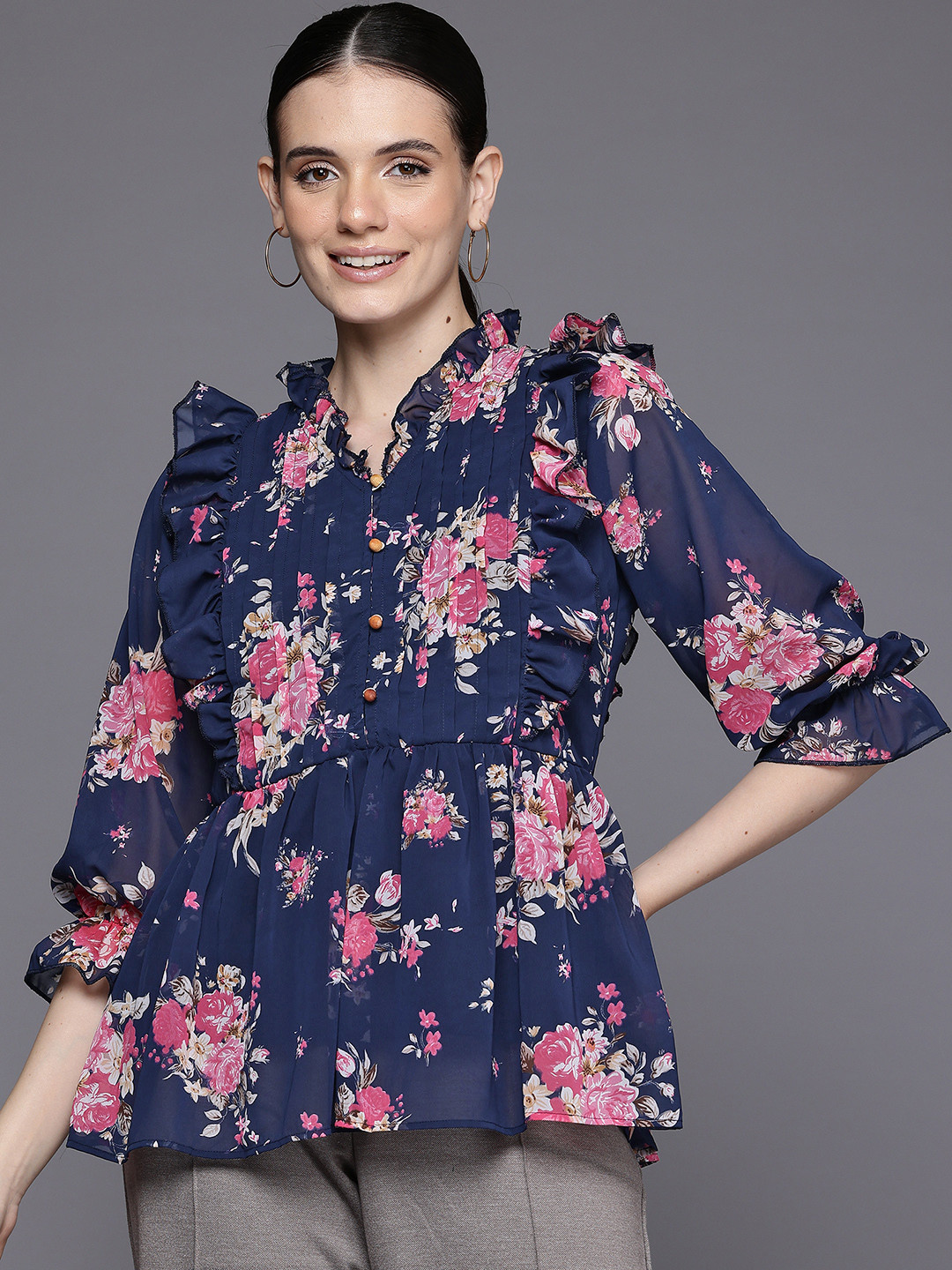 Ironic Creation Floral Printed Ruffles Top