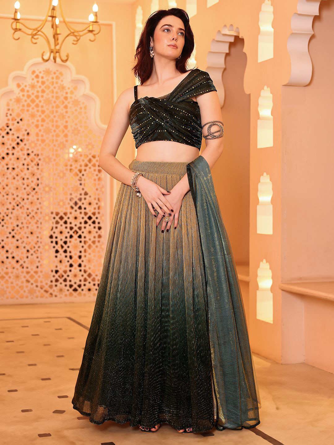 PURVAJA Embellished Sequinned Ready to Wear Lehenga & Unstitched Blouse With Dupatta