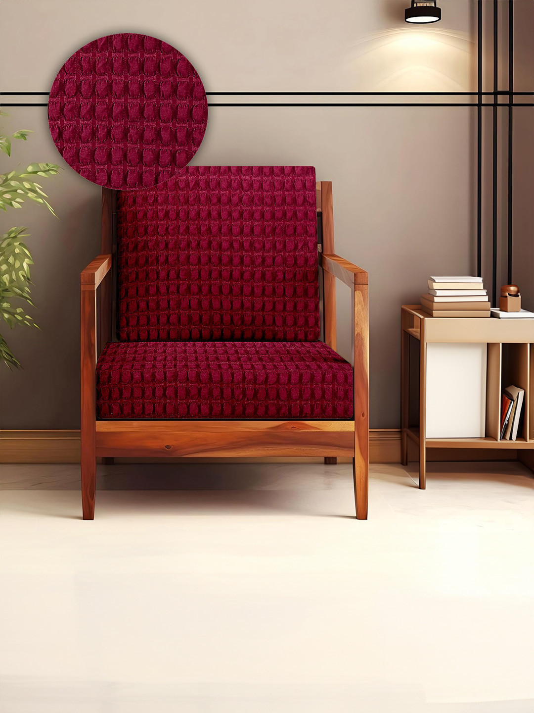 Cortina Maroon 2 Pieces Soft Bubble Stretchable Sofa Pad