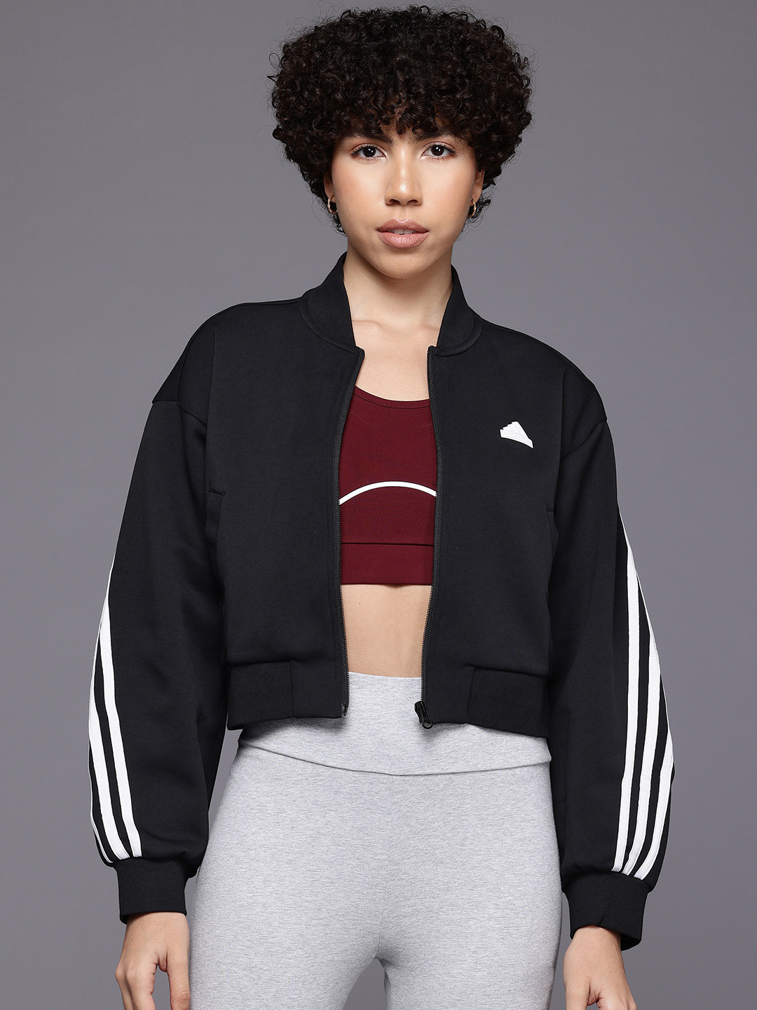 ADIDAS Mock Collar Striped Sweatshirt