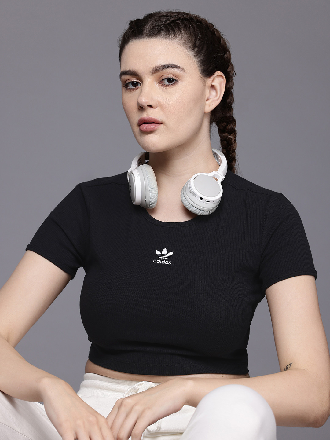 ADIDAS Originals Slim Fit Crop Essentials Ribbed Tee