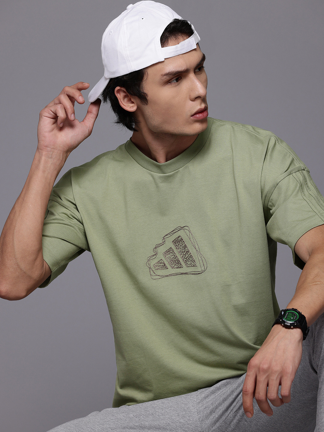 ADIDAS Brand Logo Embroidered All Season 3 Striped Pure Cotton T-shirt