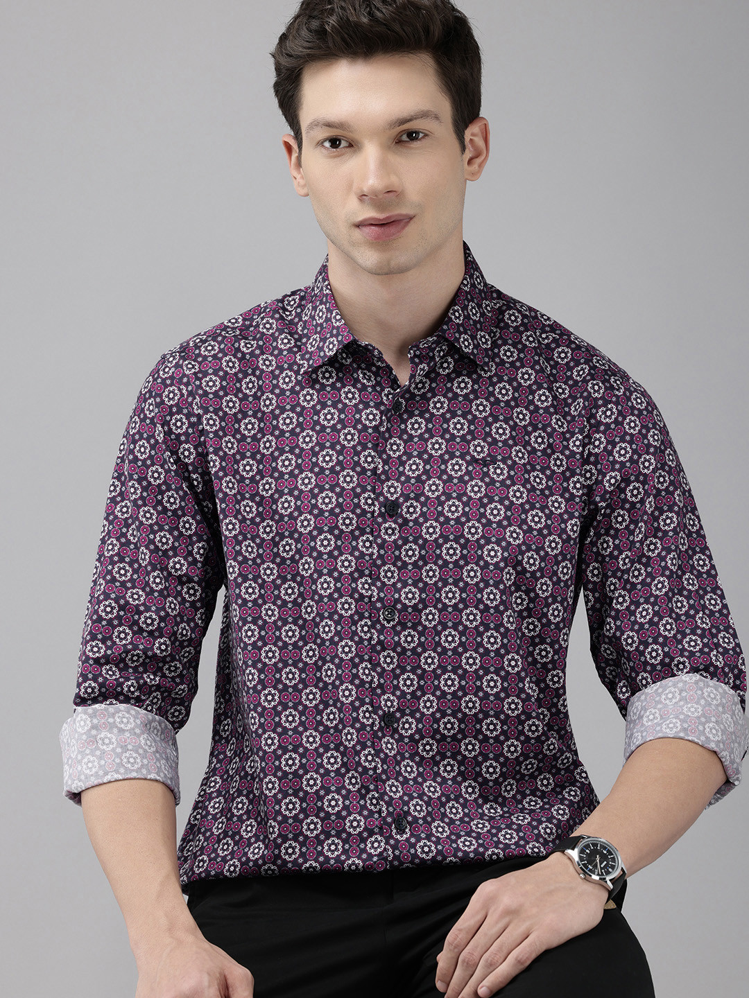 ColorPlus Tailored Fit Floral Printed Pure Cotton Casual Shirt