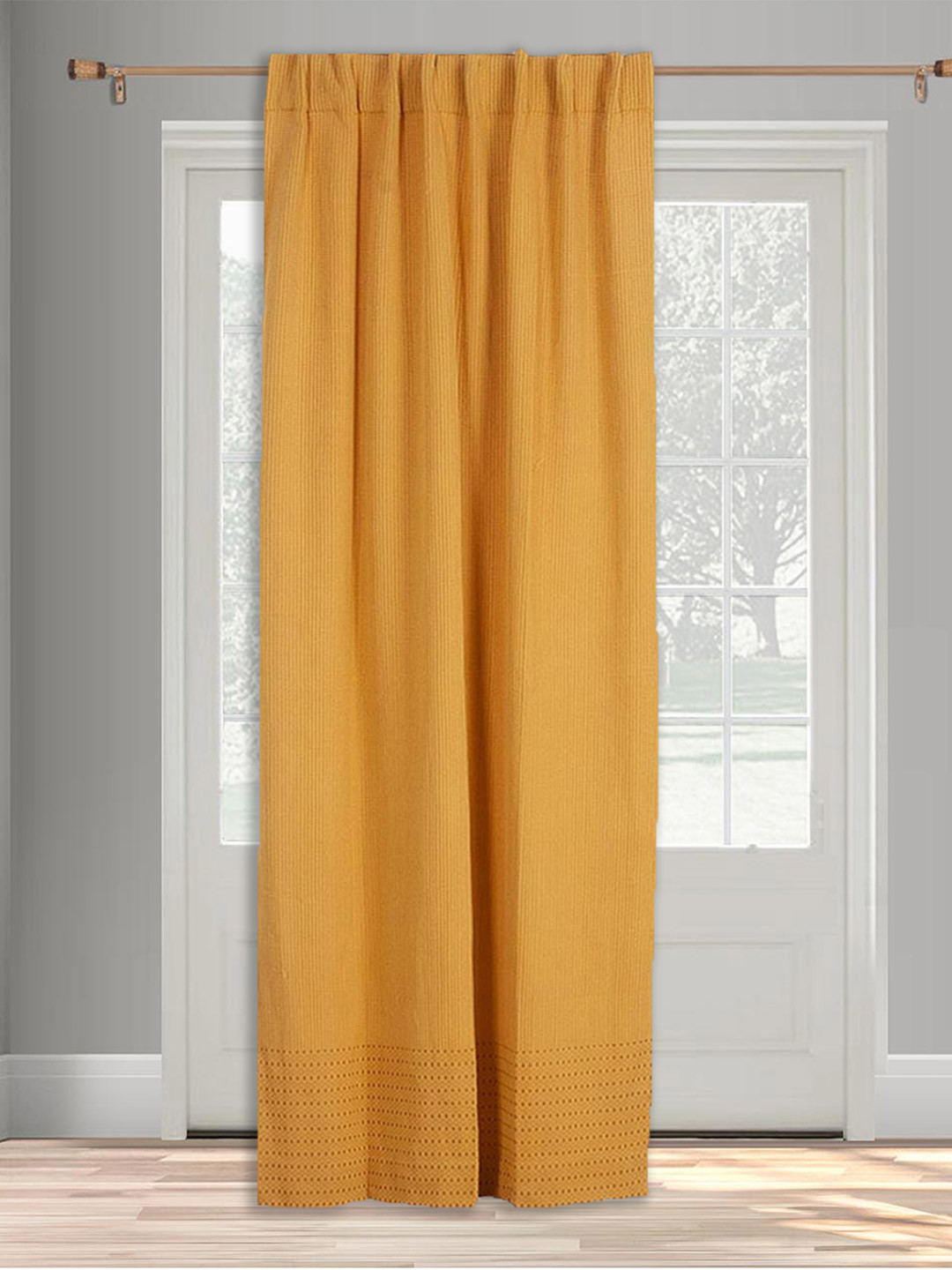 Fabindia Natali Mustard Striped Cotton Window Curtain