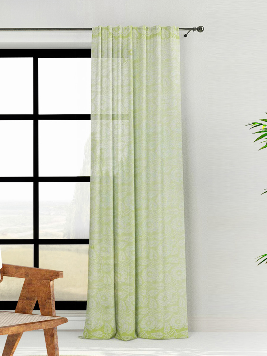 Fabindia Krisha Green Floral Cotton Door Curtain