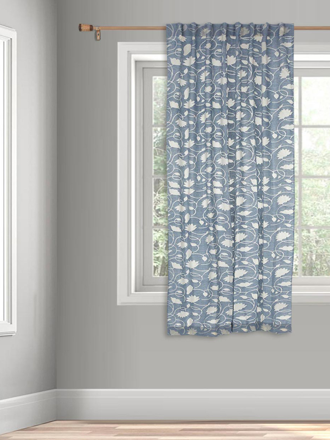 Fabindia Pankaja Blue & White Floral Printed Pure Cotton Window Curtain
