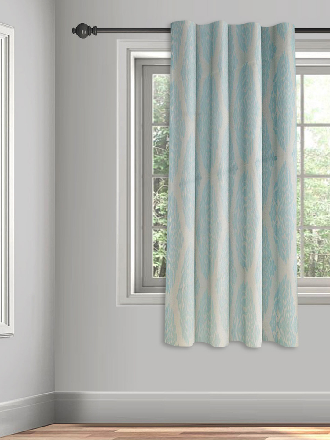 Fabindia Meenal Teal & White Ethnic Motifs Cotton Door Curtain