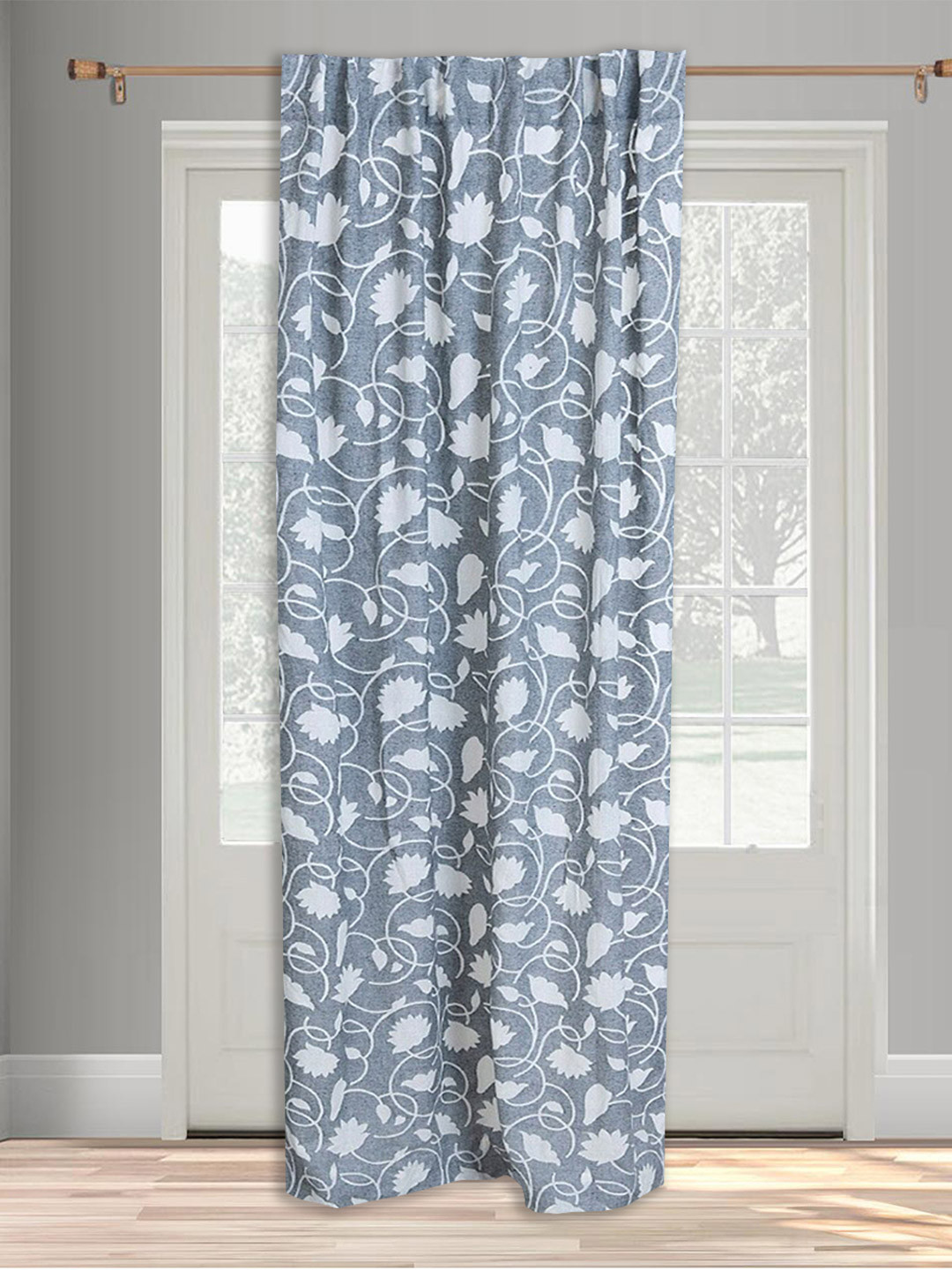 Fabindia Pankaja Blue & White Floral Cotton Door Curtain