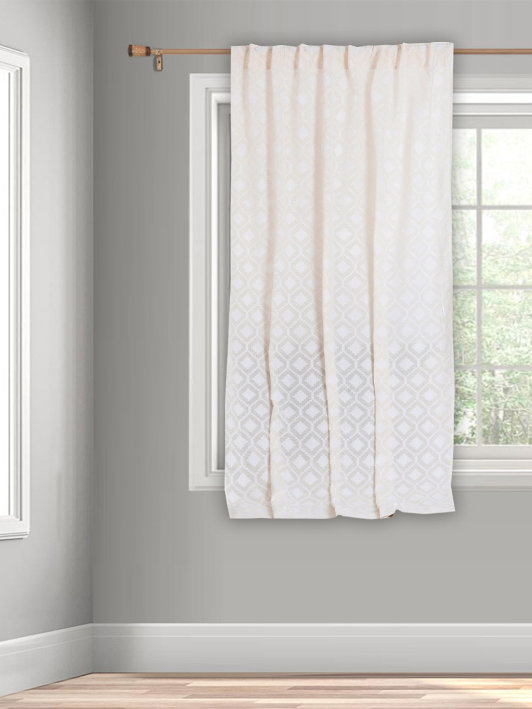Fabindia Natural Cream Geometric Cotton Curtain