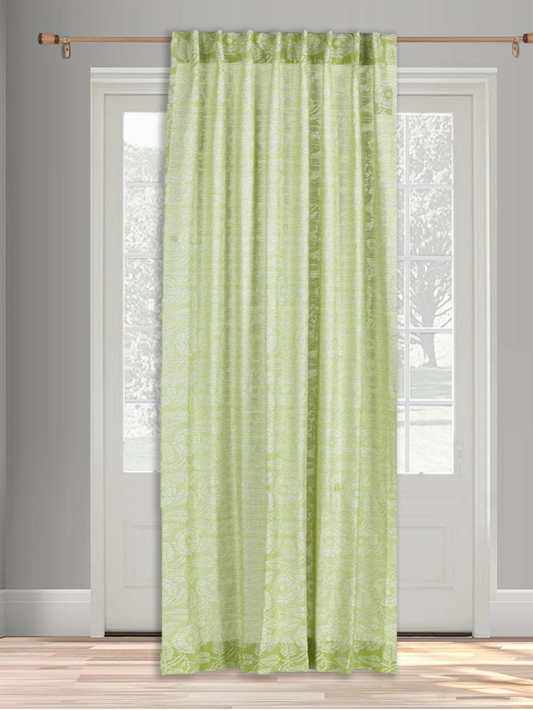 Fabindia Krisha Green Floral Printed Cotton Door Curtain