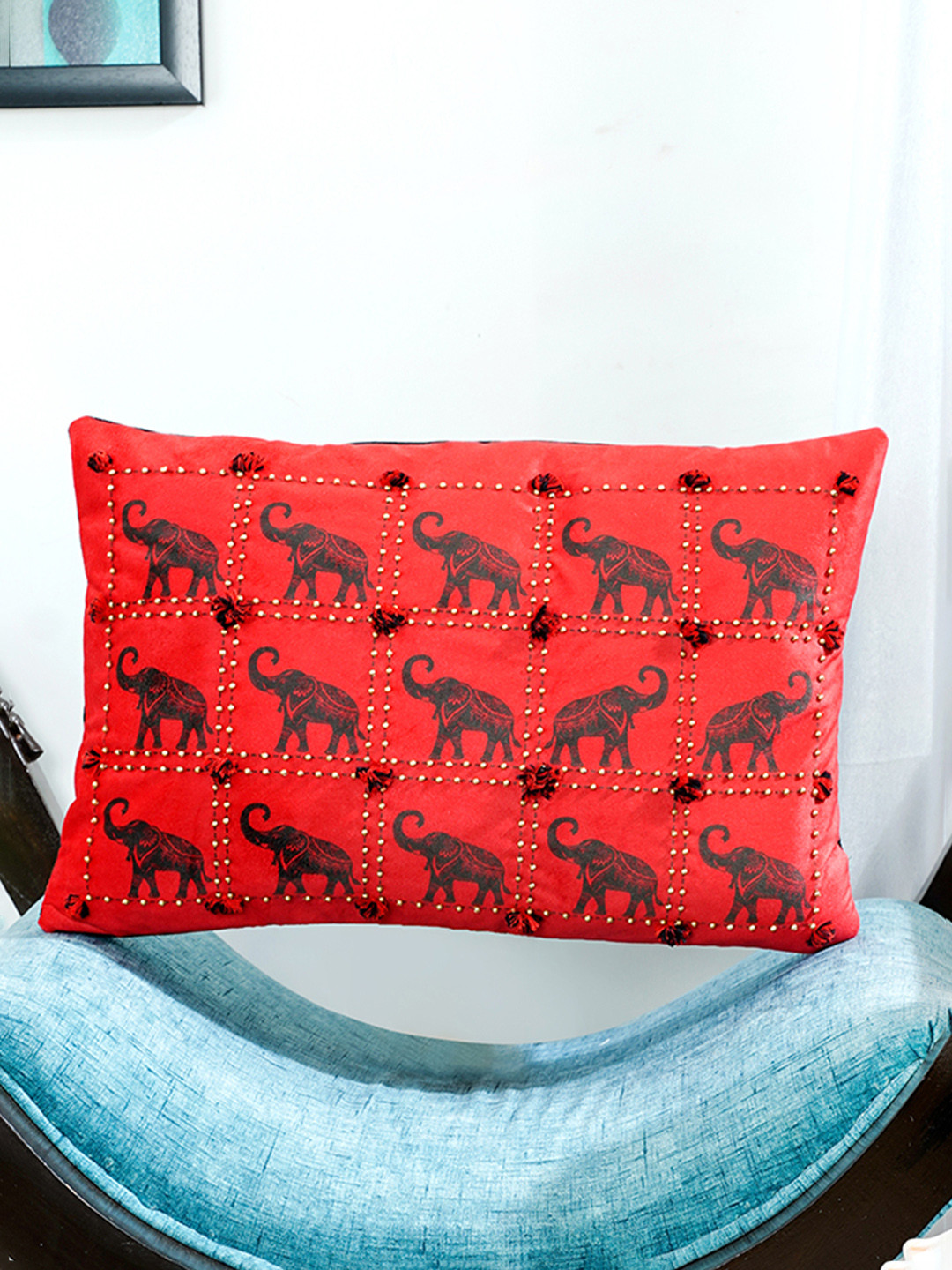 Mid July Home Red & Black Abstract Printed Velvet Rectangle Cushion Covers