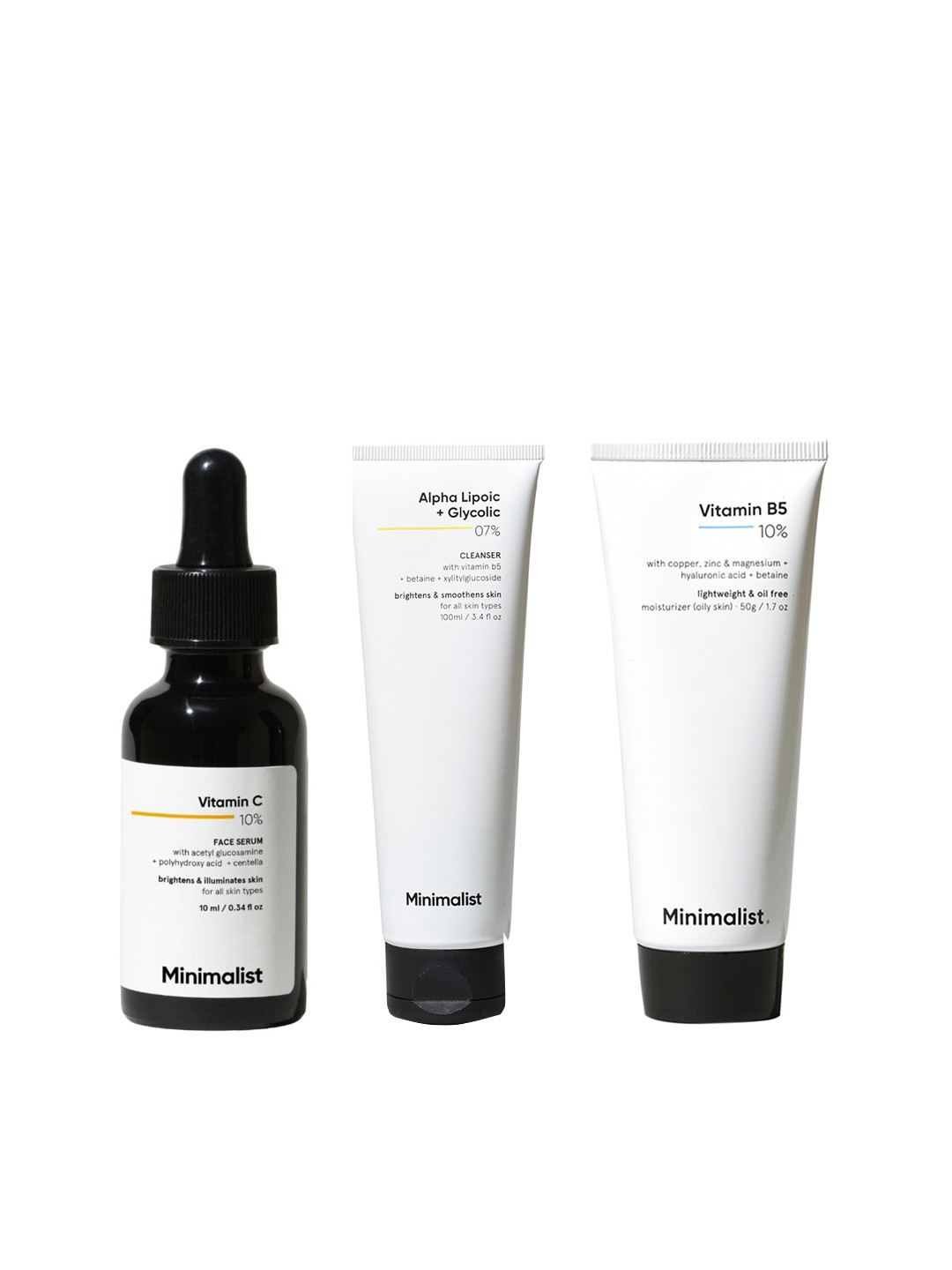 Minimalist 3Pcs Vitamin C 10% Serum + Alpha Lipoic Cleanser + Vitamin B5 Moisturizer