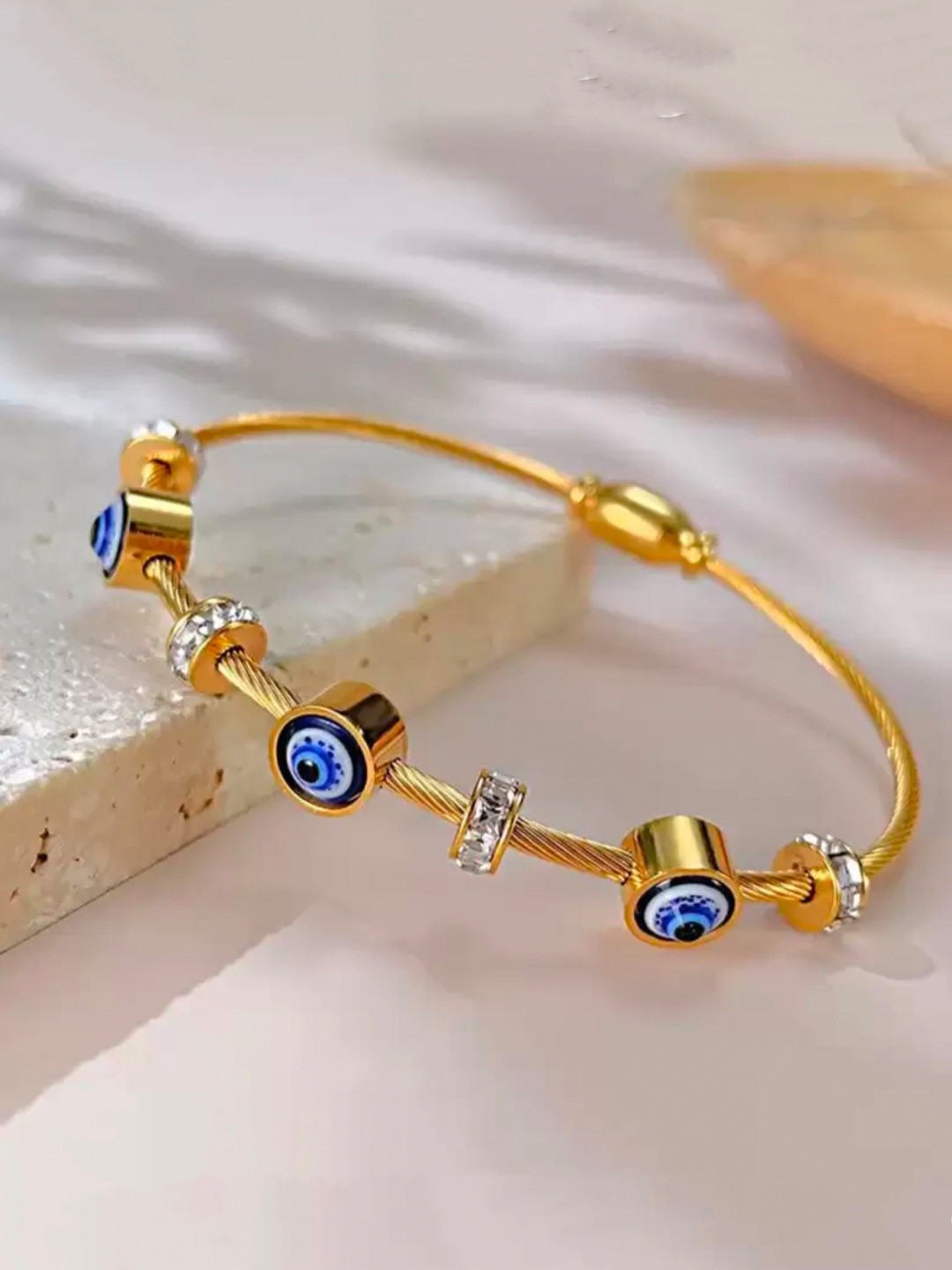 V FASHION JEWELLERY Gold-Plated Cubic Zirconia Bangle-Style Bracelet