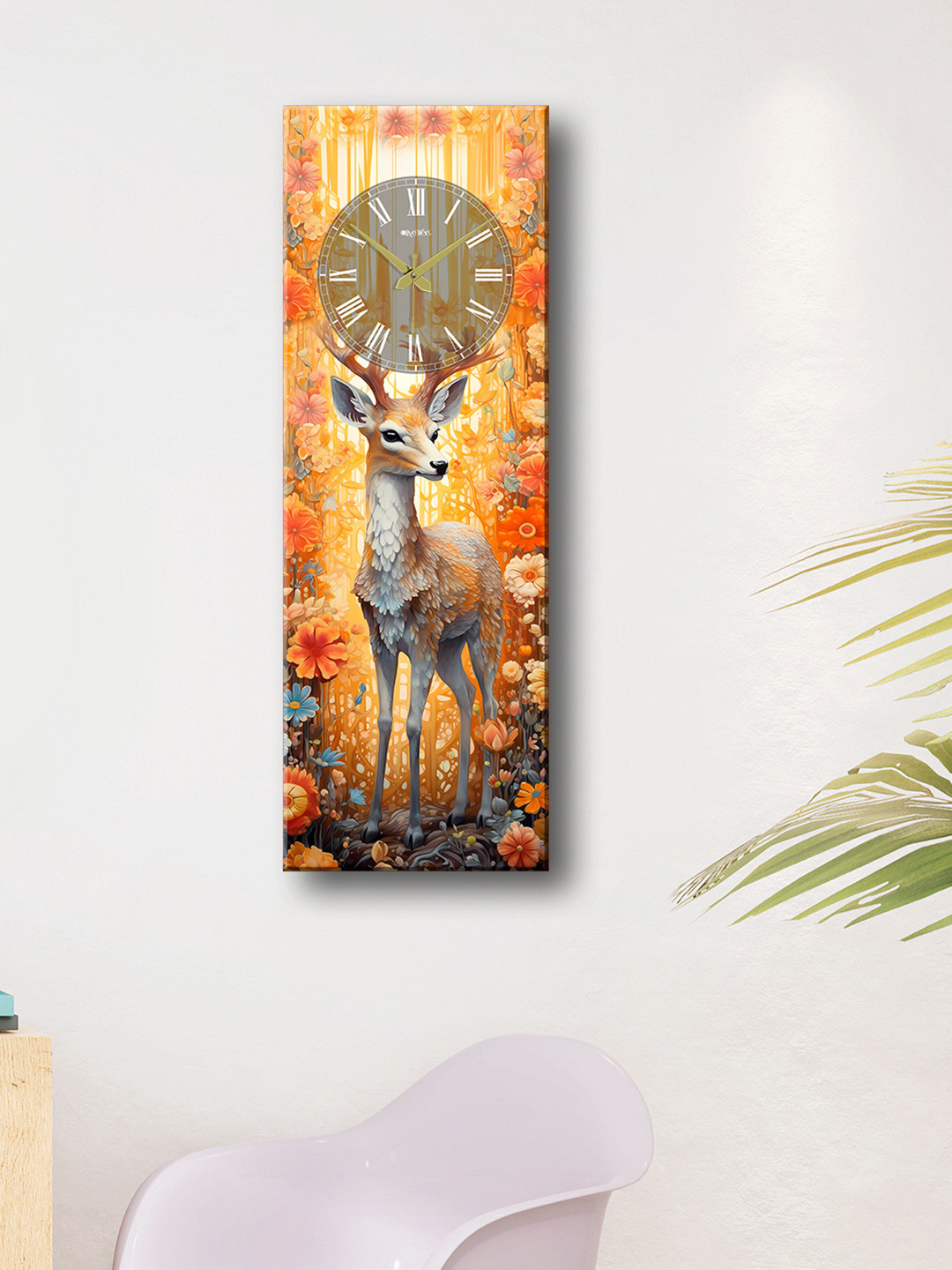 OLIVE TREE Designer Wood Tic-Toc Movement Rectangle Battery Analogue Deer Wall Clock