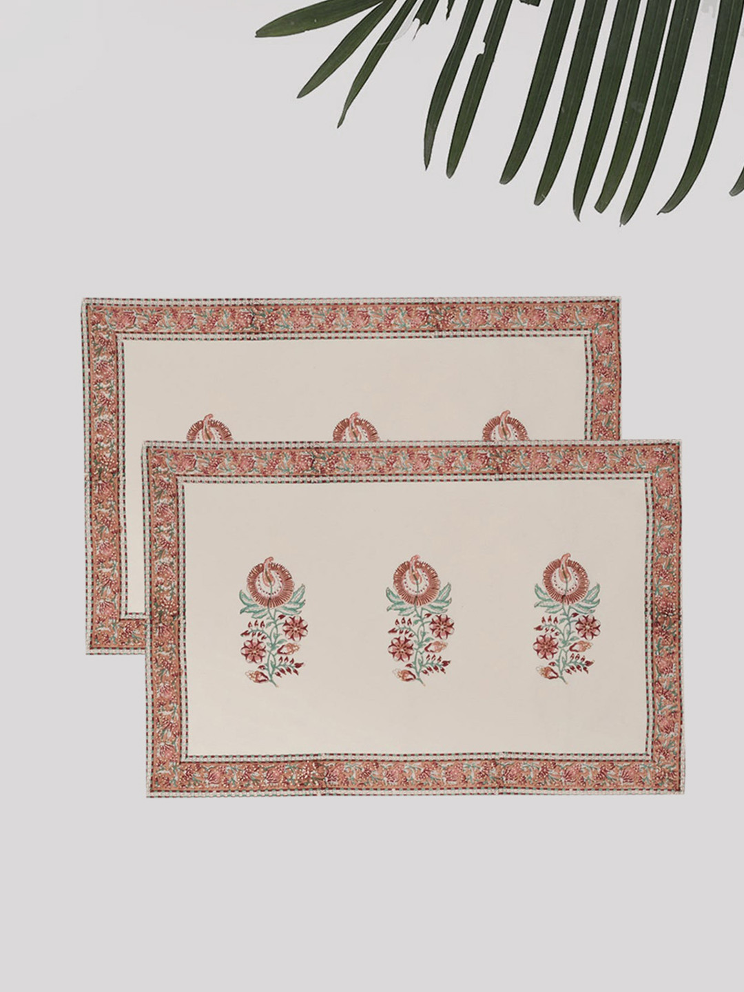 Fabindia Standalone Red 2 Pieces Floral Printed Pure Cotton Rectangle Pillow Covers