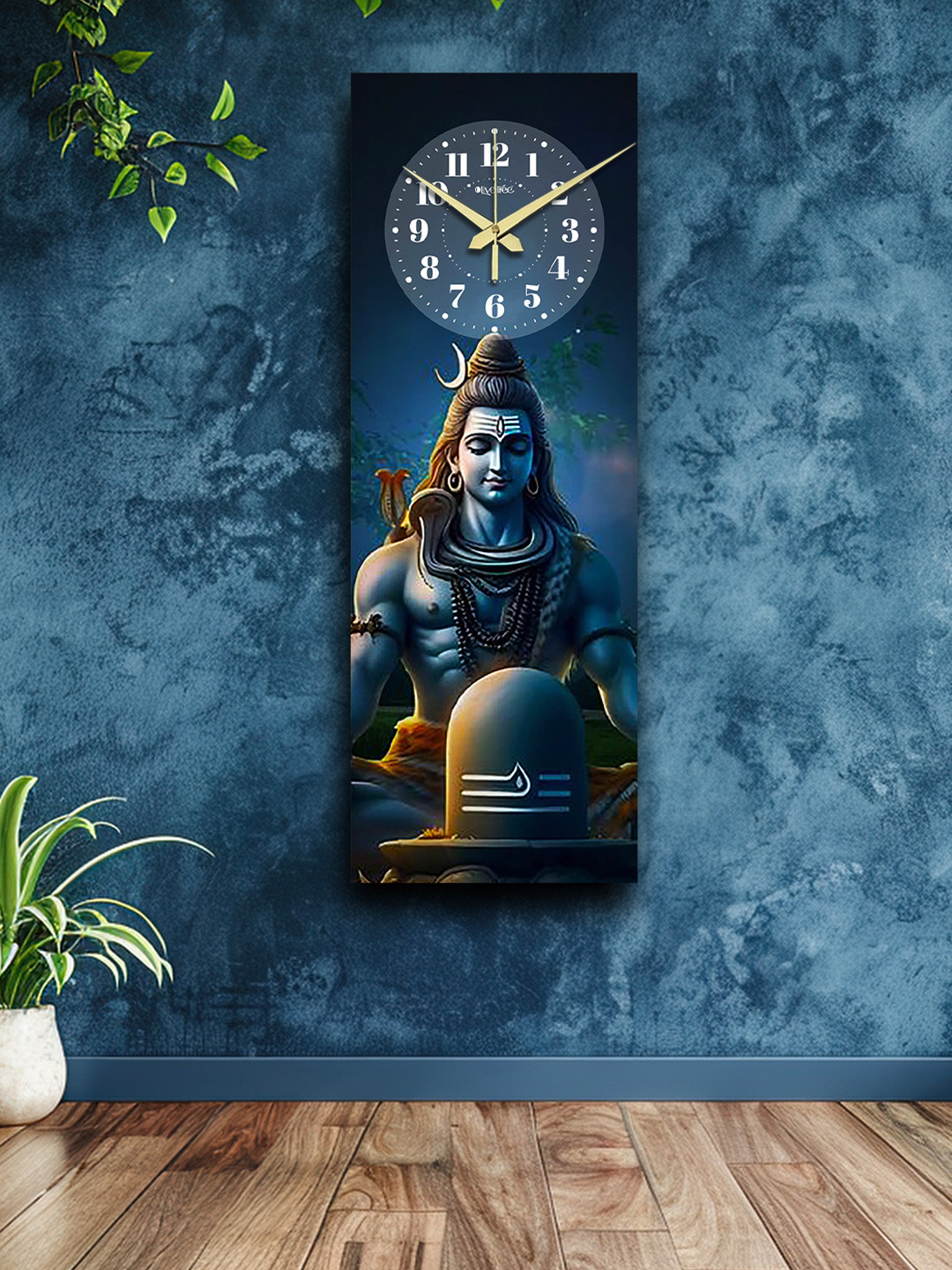 OLIVE TREE Blue Wood Large Display Rectangle Battery Analogue Shiva Wall Clock