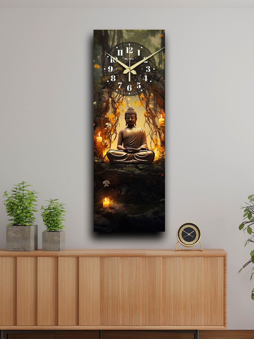 OLIVE TREE Designer Wood Tic-Toc Movement Rectangle Battery Analogue Buddha Wall Clock