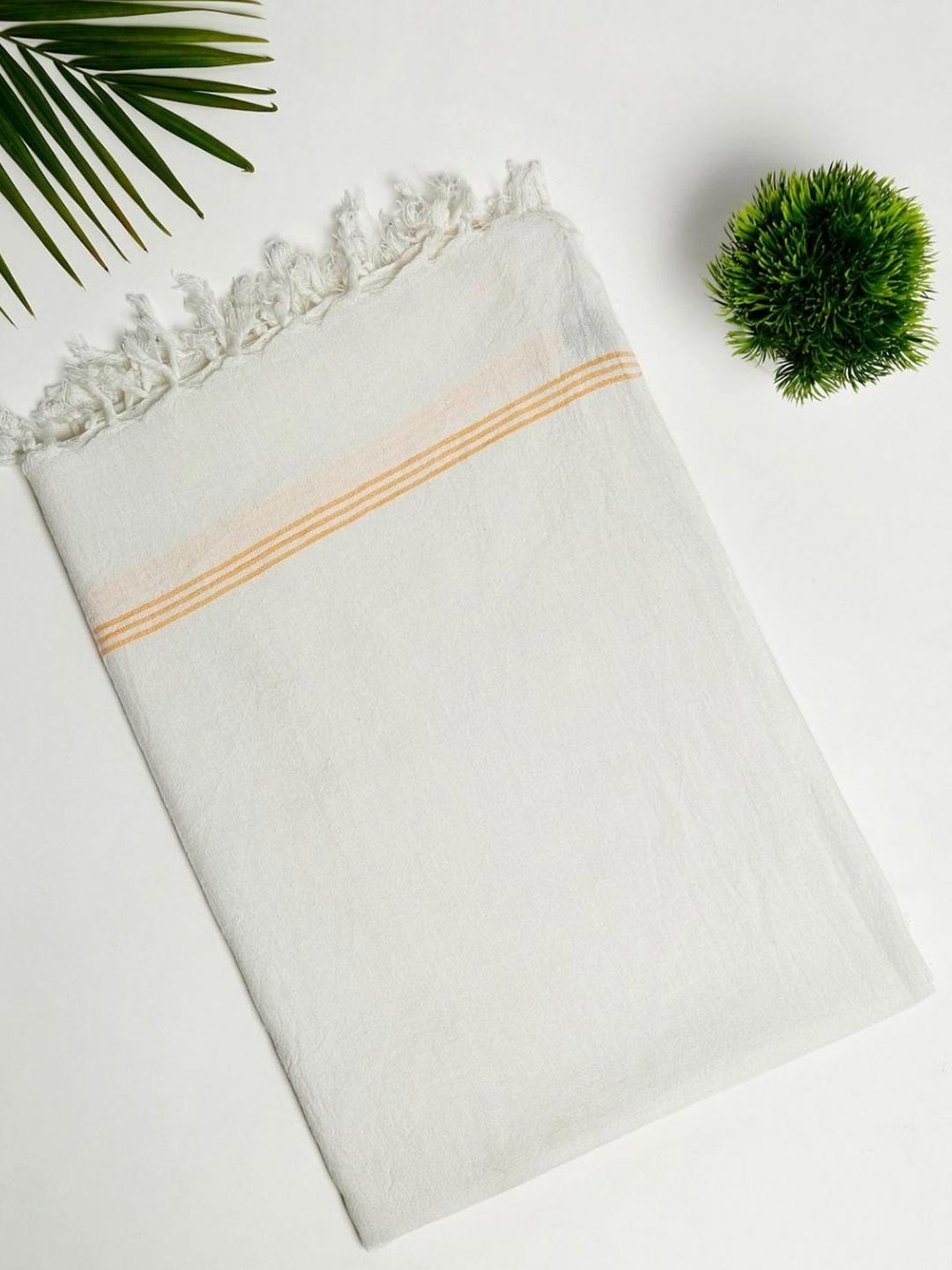 Fabindia White & Yellow Cotton 125 GSM Bath Towel