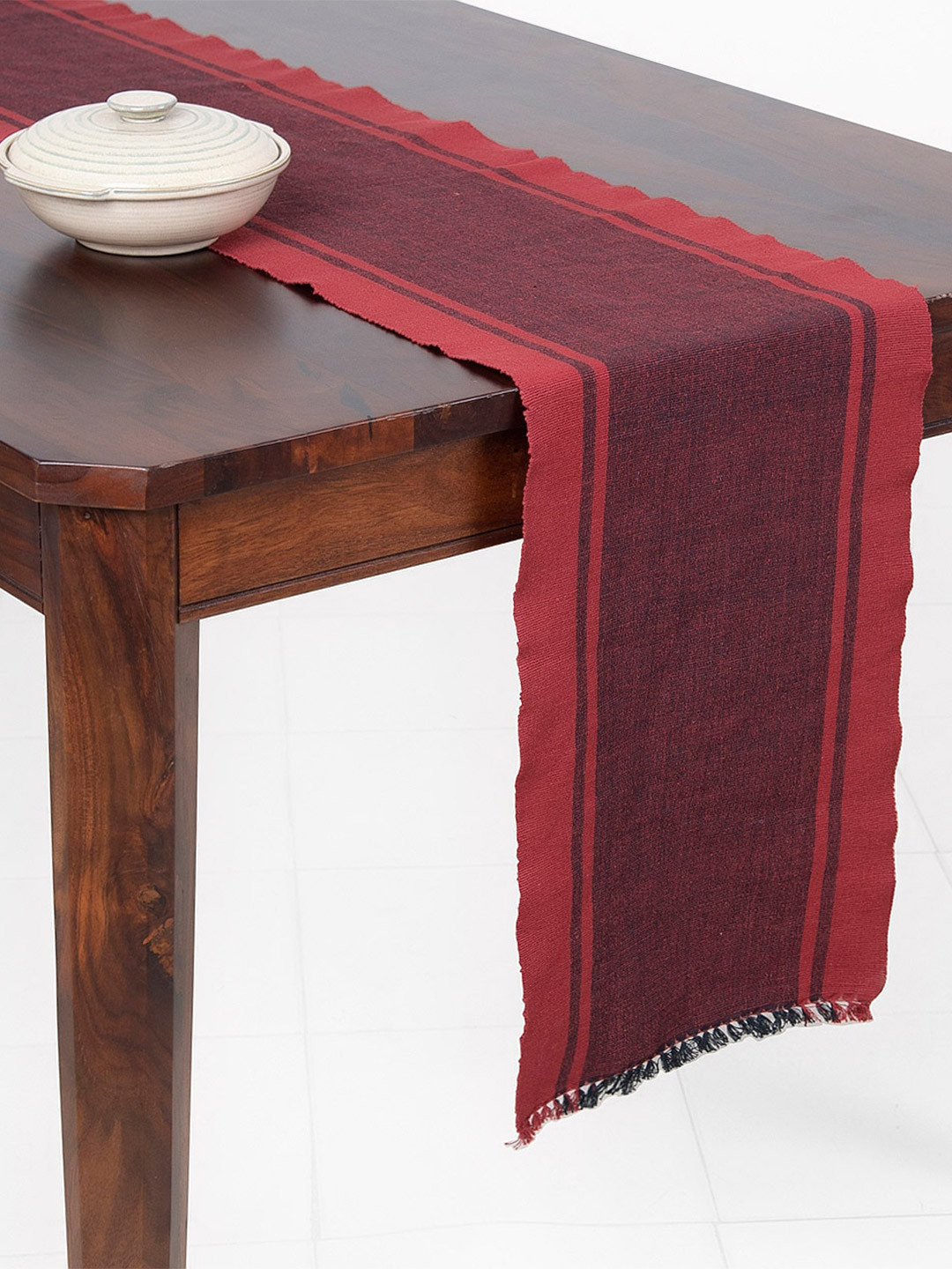 Fabindia Edha Red & Brown Pure Cotton Table Runner
