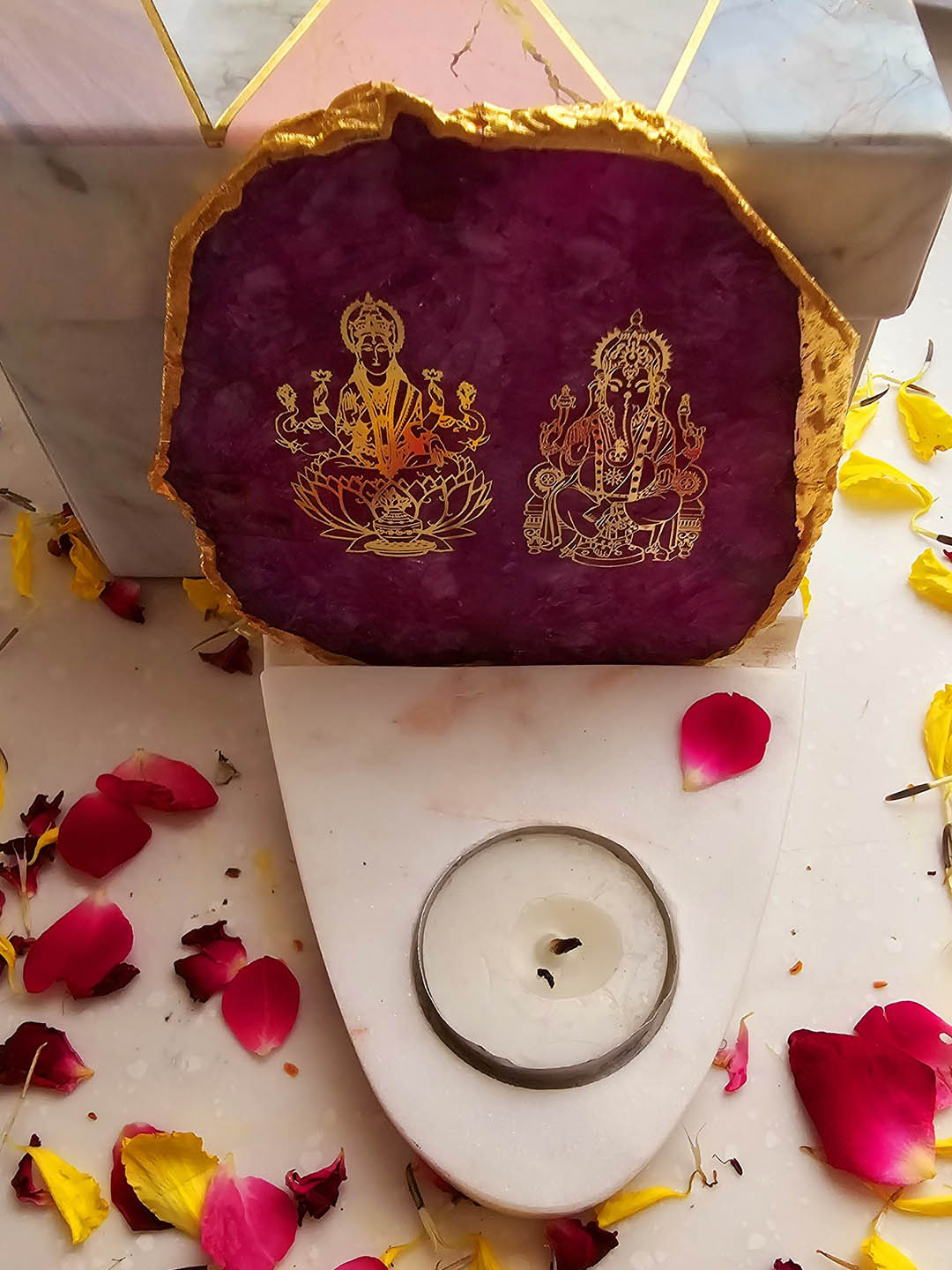HOMEARTE White & Pink Marble Candle Holder