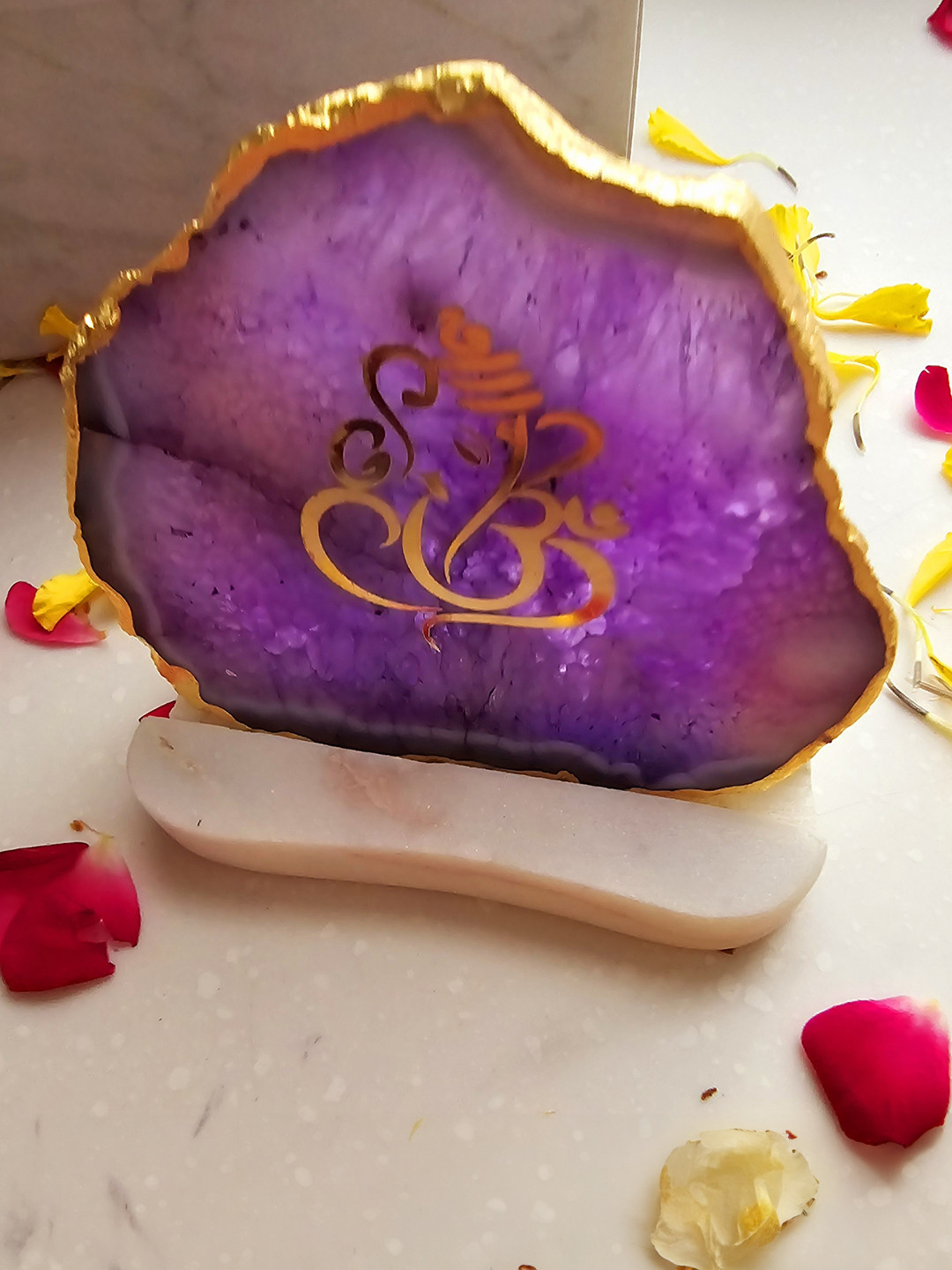 HOMEARTE White & Purple Stoneware Candle Holder