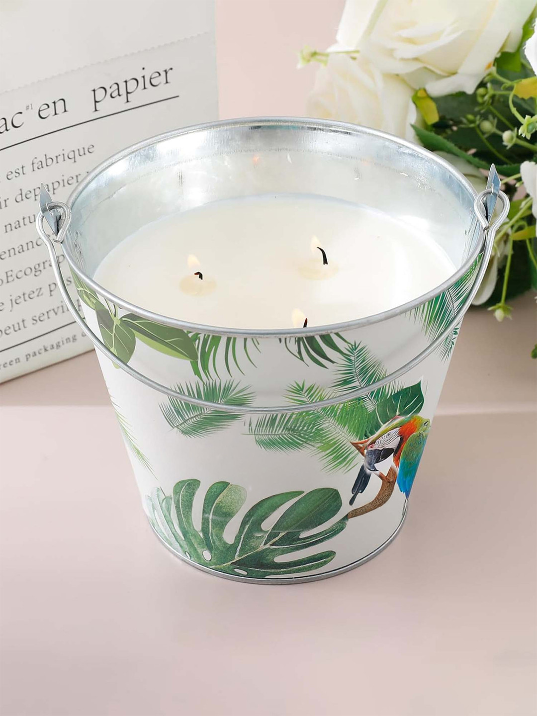 Ekhasa Textured Aroma Soy Wax 3 Wick Rose, Jasmine Abstract Geometric Regular Jar Candles