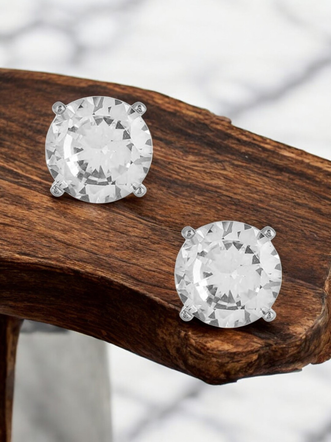 fabula Metal Contemporary Solitaire Cubic Zirconia Studded Earrings