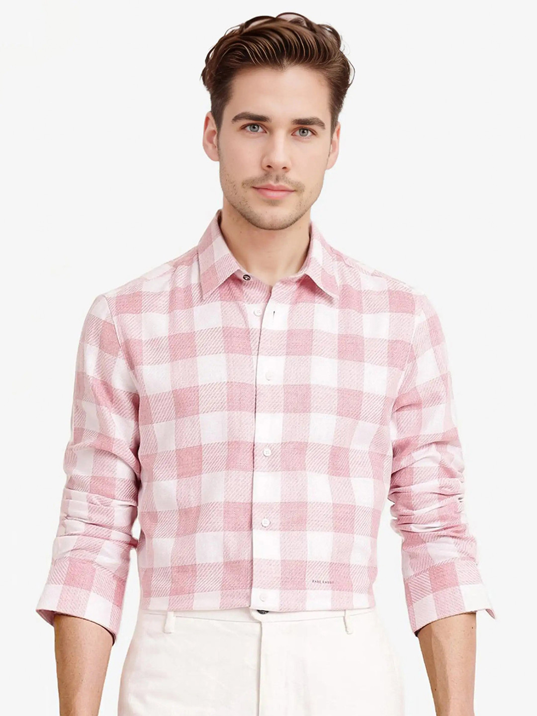 RARE RABBIT Men Comfort Spread Collar Gingham Checked Casual Shirt