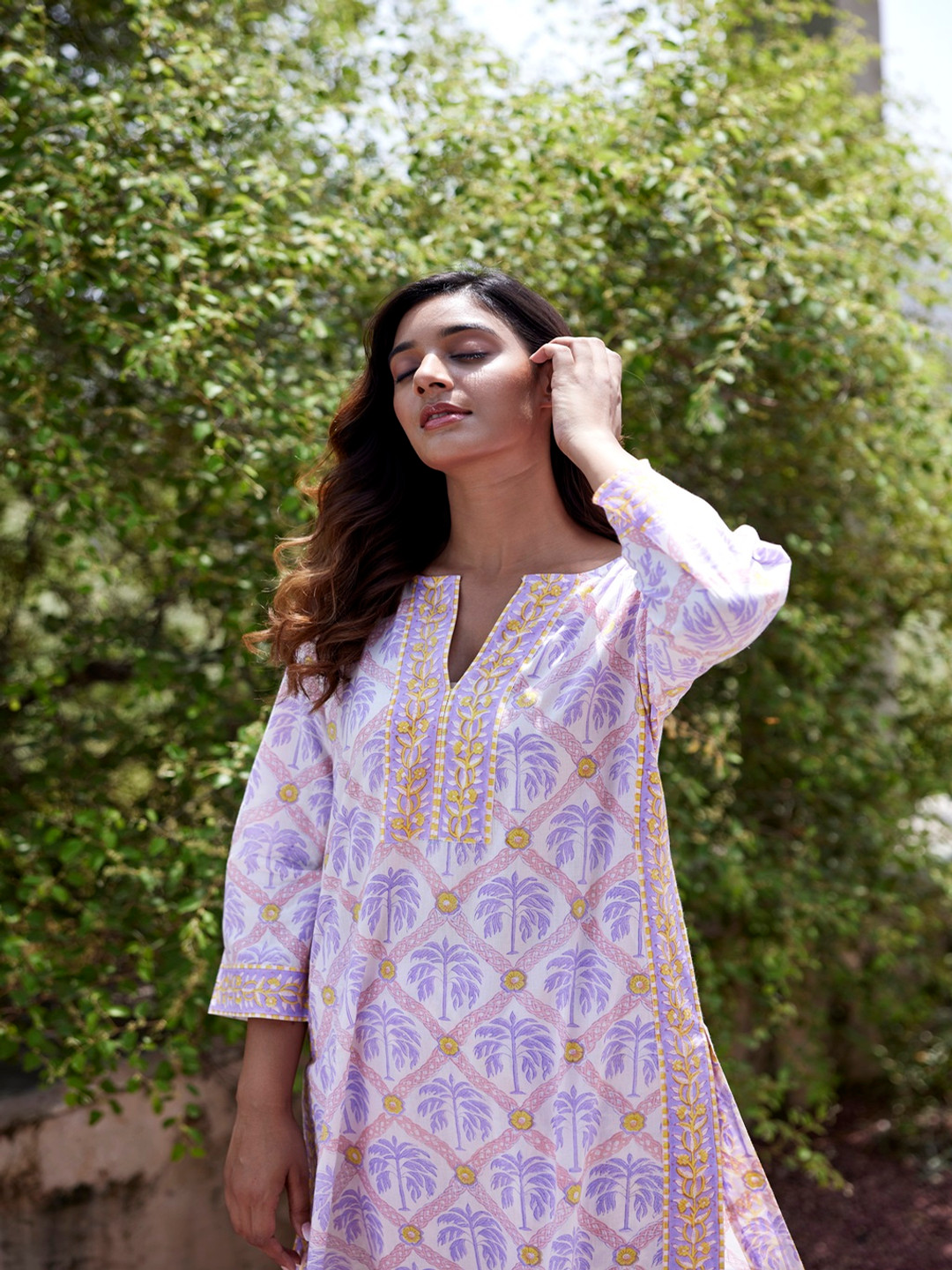 JAIPURRANG Floral Printed Notch Neck Cotton Straight Kurta