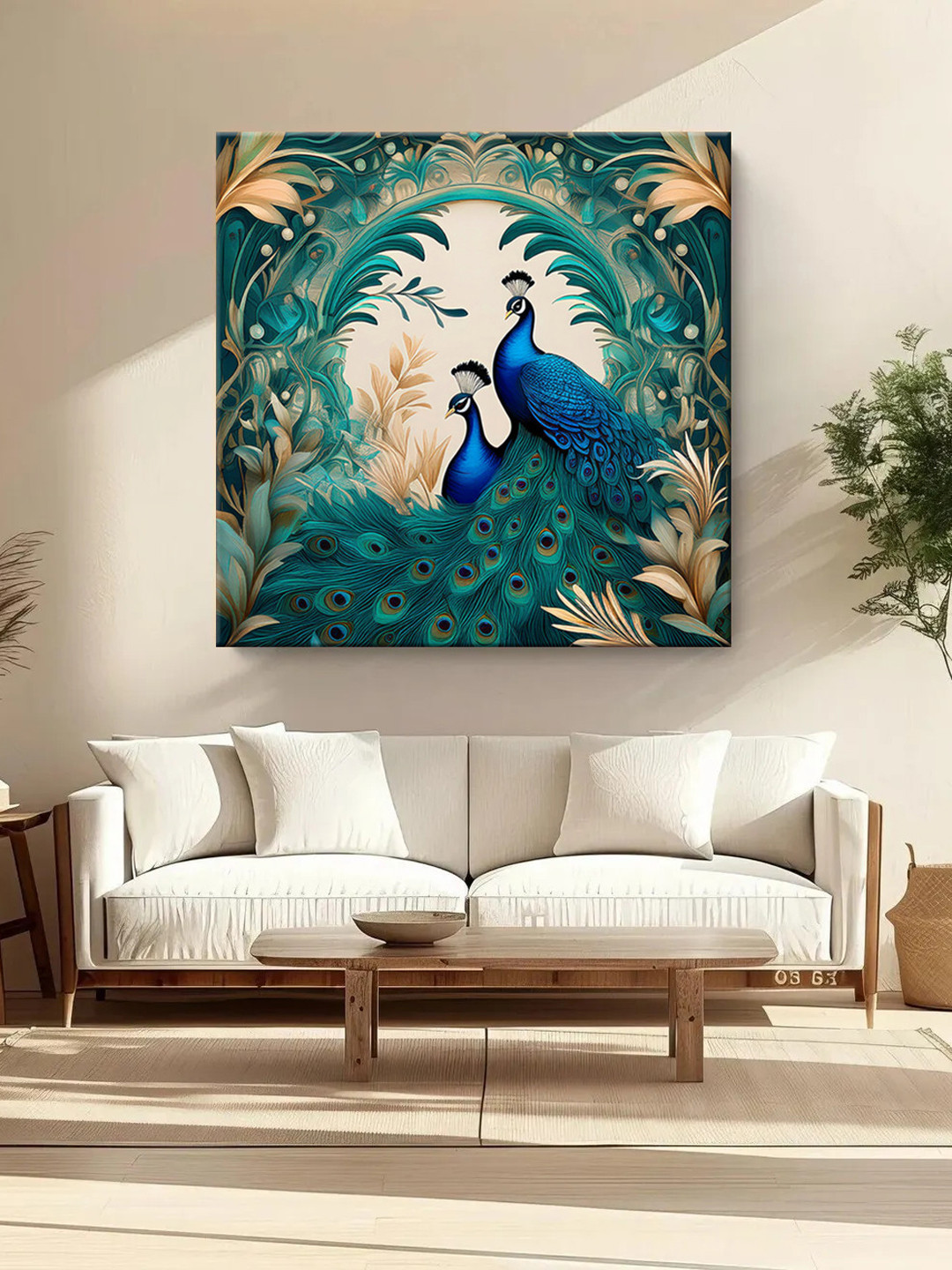 999Store Twin Peacocks Canvas Wall Square Paintings Wall Art - 24x24In
