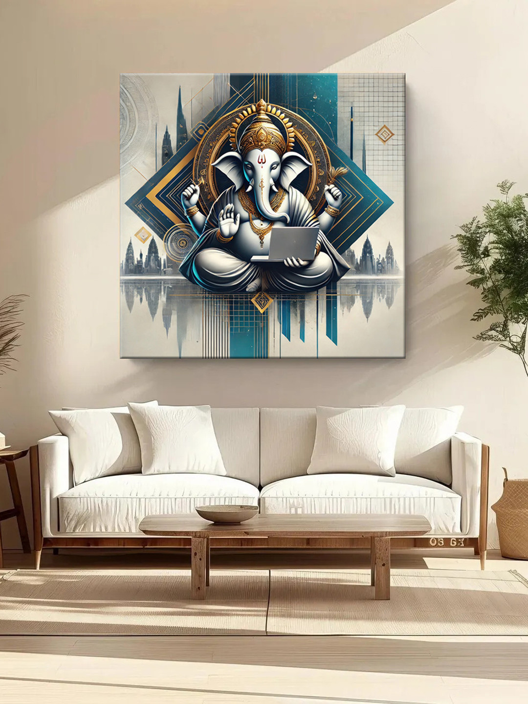 999Store Ganesha's Cosmic Dance Canvas Wall Square Paintings Wall Art - 24x24In