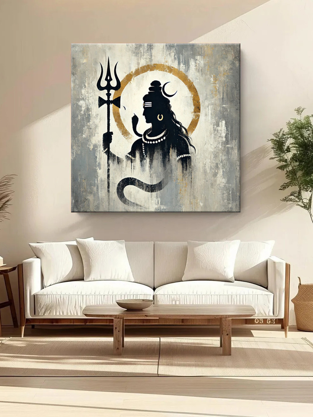 999Store Grey & Black Lord Shiva With Trishul Printed Canvas Wall Art