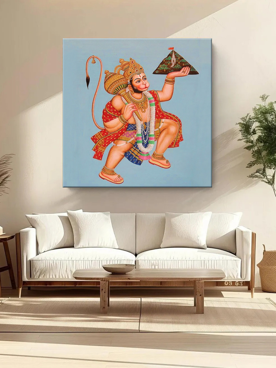 999Store Red & Blue Lord Hanuman Printed Canvas Wall Art