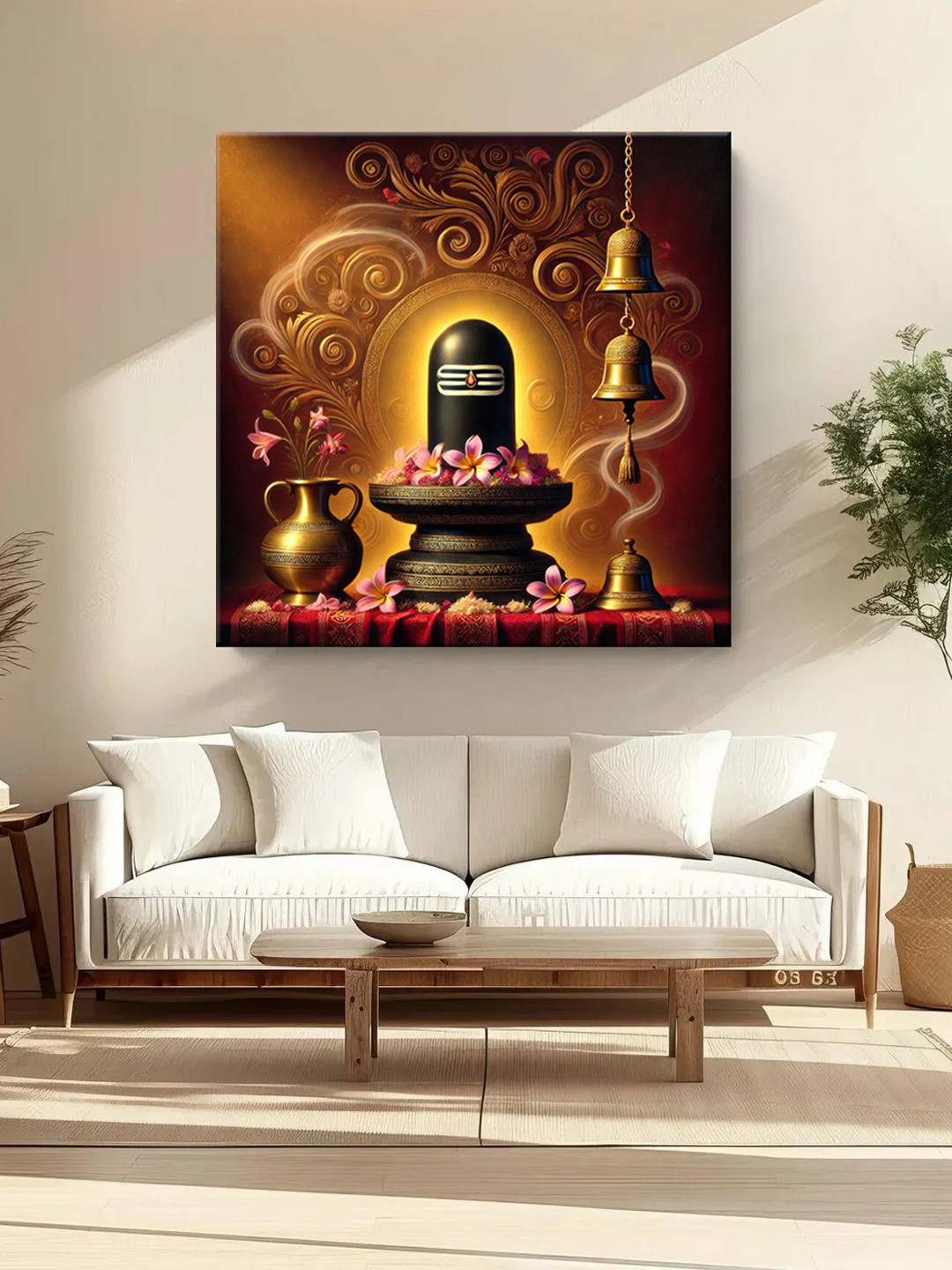 999Store Brown & Gold Toned Shivlinga Printed Canvas Wall Art