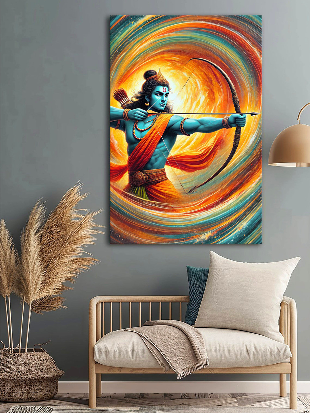 999Store Brown & Blue Canvas Lord Rama Religious Wall Art