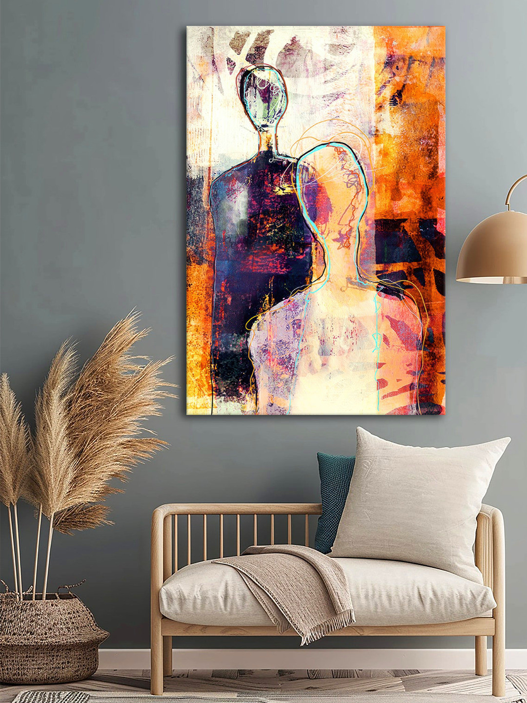 999Store Black & Orange Colored Abstract Printed Canvas Wall Art