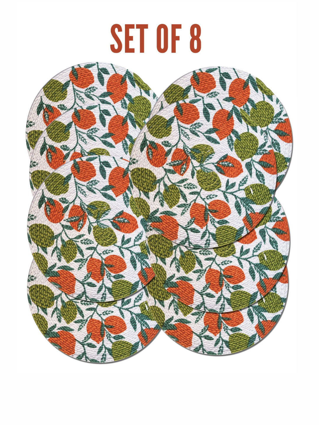 ANA 8 Pcs Green & White 8 Pieces Printed Reversible Cotton Table Placemats