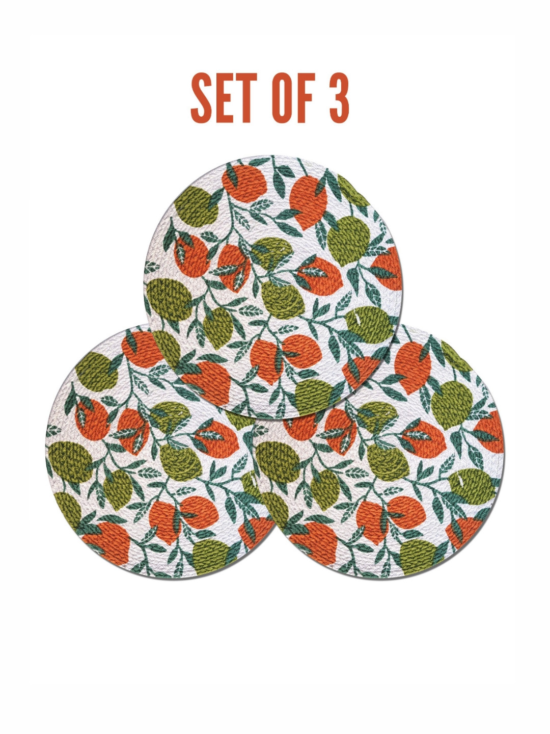 ANA Green & Rust 3 Pieces Floral Printed Round Reversible Cotton Table Placemats