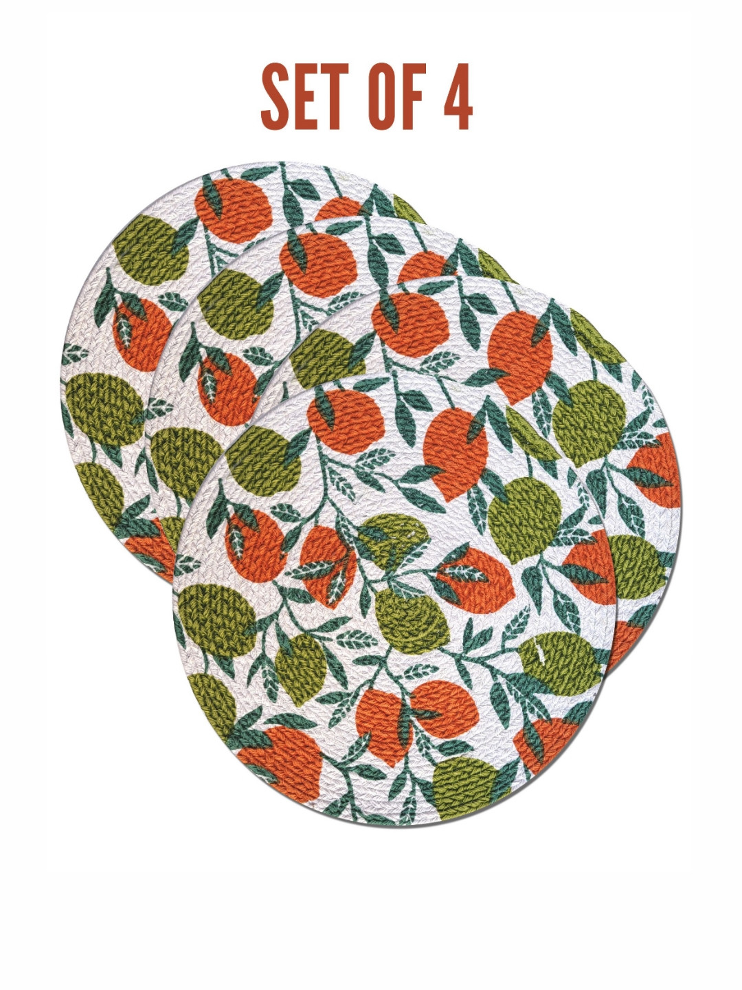 ANA Green & Rust 4 Pieces Floral Printed Round Reversible Cotton Table Placemats