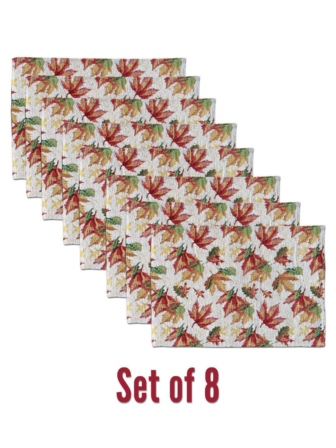 ANA Green & White 8 Pieces Floral Printed Rectangle Jacquard Table Placemats