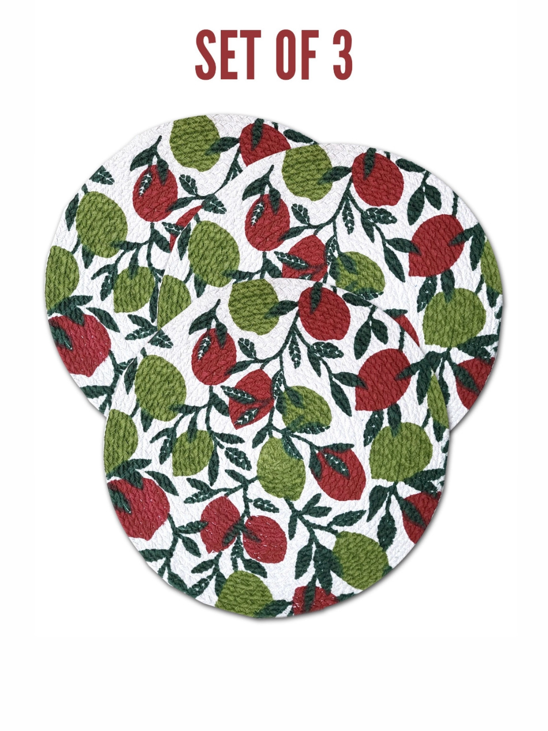 ANA 3 Pcs Green & Maroon Printed Cotton Reversible Table Placemats