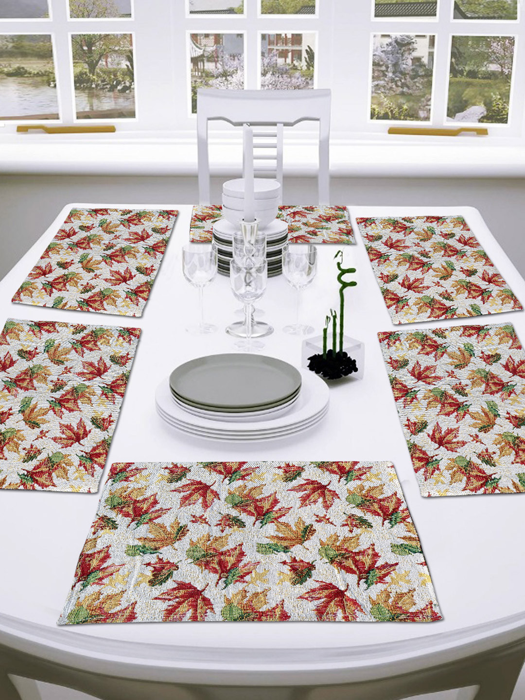 ANA Rust & Green 6 Pieces Floral Cotton Rectangle Table Placemats