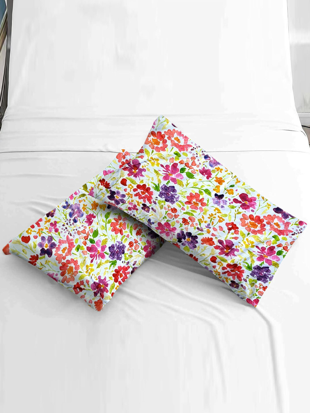 ANA White & Green 2 Pieces Self Design Cotton Linen Rectangle Pillow Covers