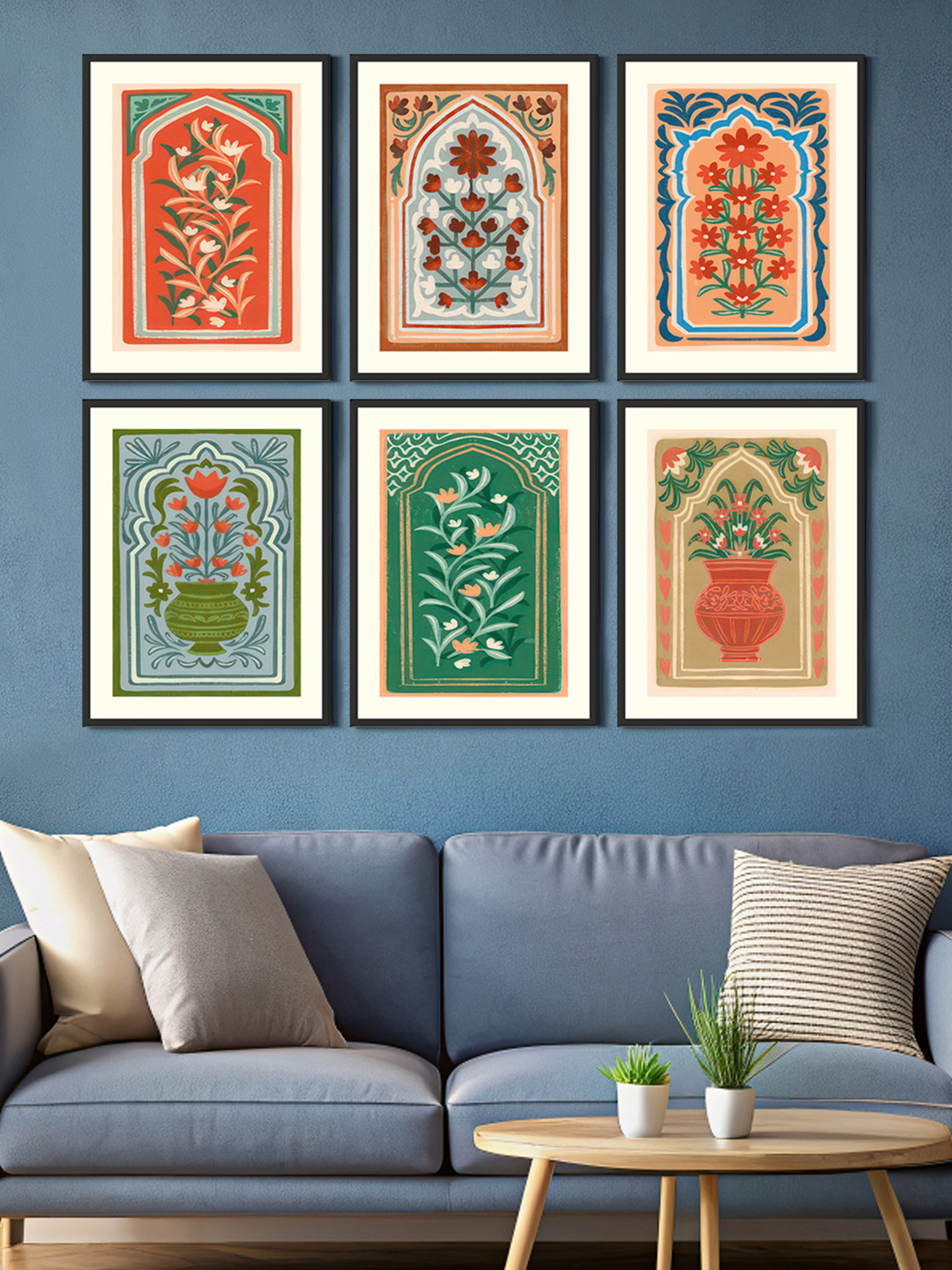 999Store Green & Orange Colored 6 Pieces Floral Printed Canvas Wall Art