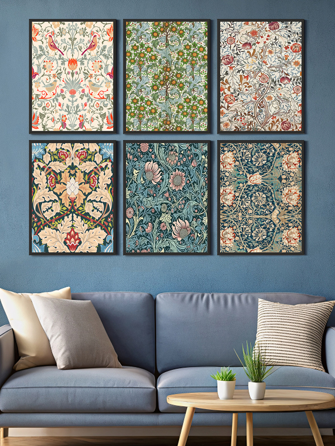 999Store Green & Beige 6 Piece Floral Printed Canvas Wall Art