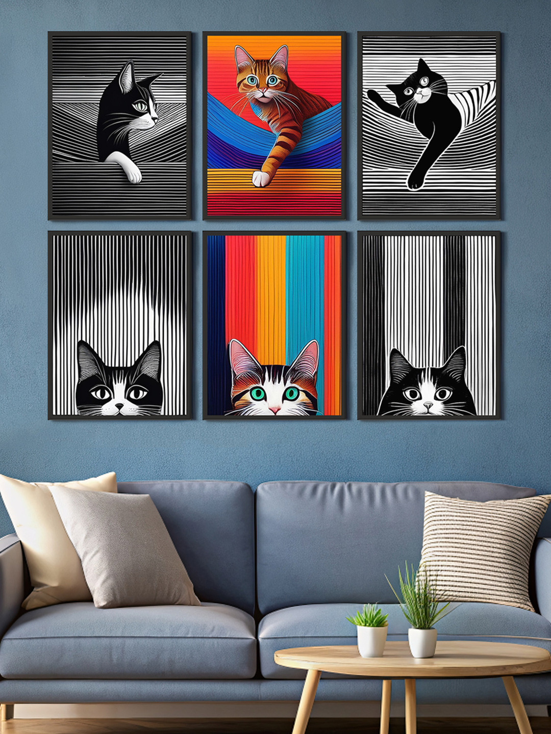 999Store Black & White 6 Pieces Canvas Animal Wall Paintings