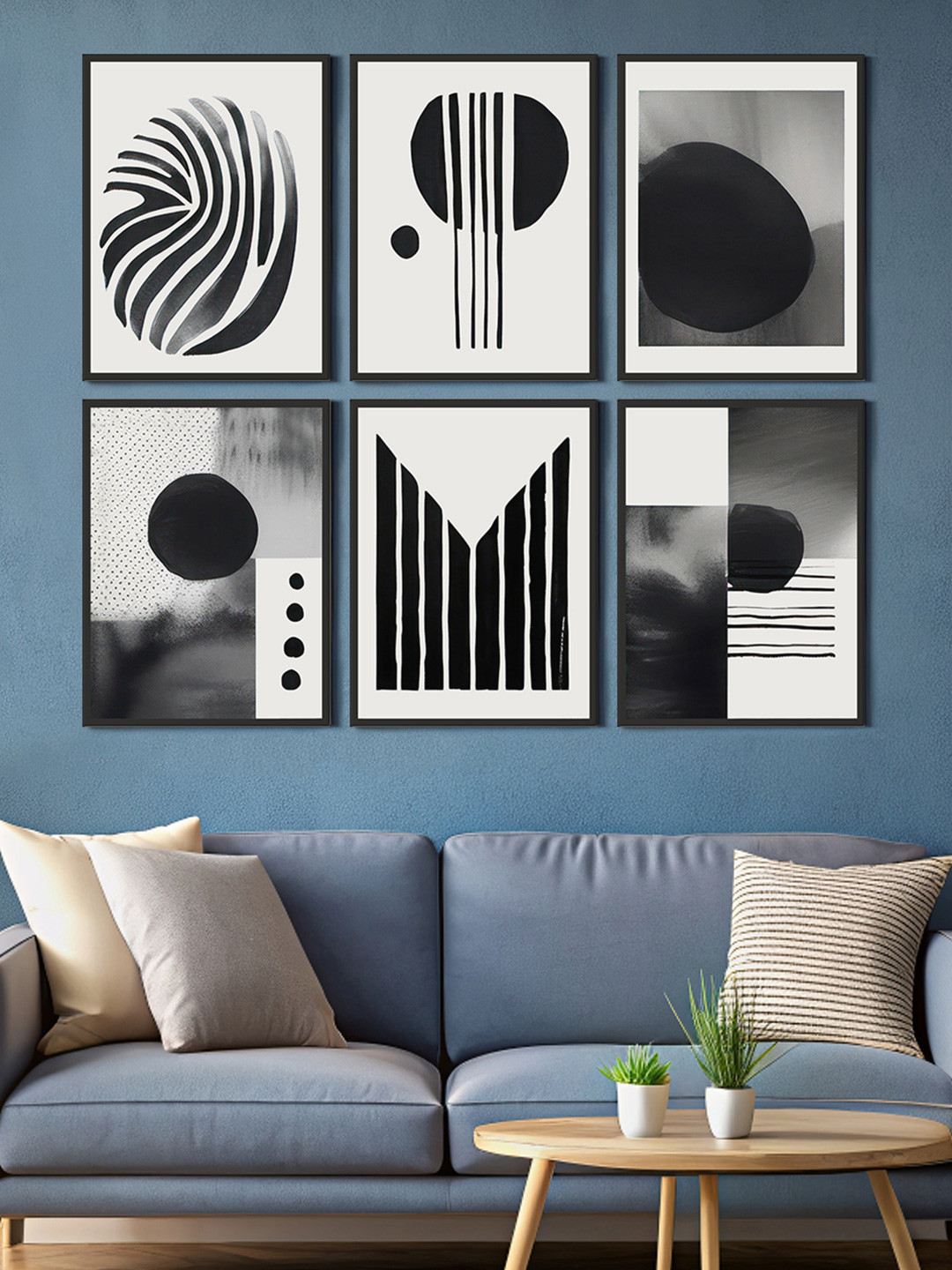 999Store White & Black 6 Pieces Abstract Printed Canvas Wall Art