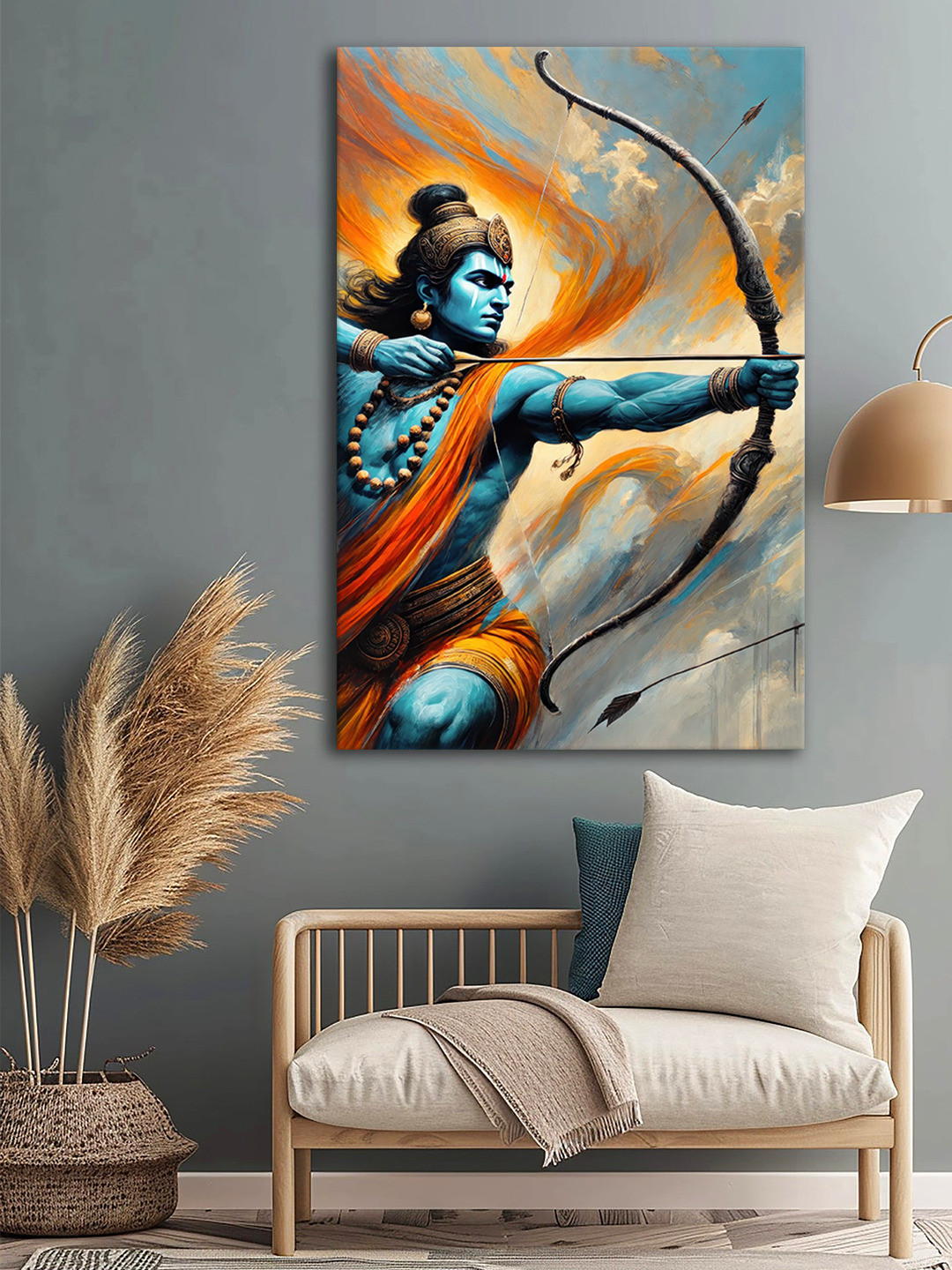 999Store Brown & Blue Lord Rama Archery Printed Canvas Wall Art