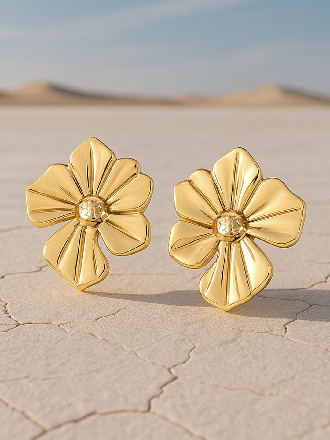 Rubans 18K Gold Plated Stainless Steel Tarnish-Free Waterproof Demi-Fine Floral Studs