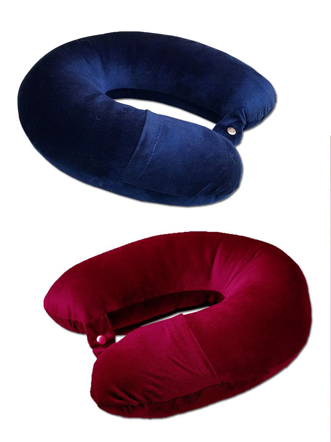 ANA Maroon Solid Faux Velvet Breathable Set of 2 Firm Fibre Travel Pillow-12.7 x 25.4 x 35.5 cm